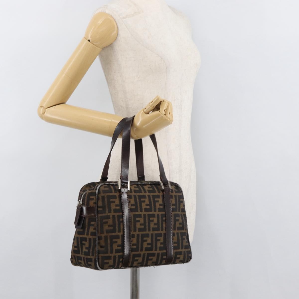 FENDI Zucca Canvas Hand Bag Brown Black Auth 176183