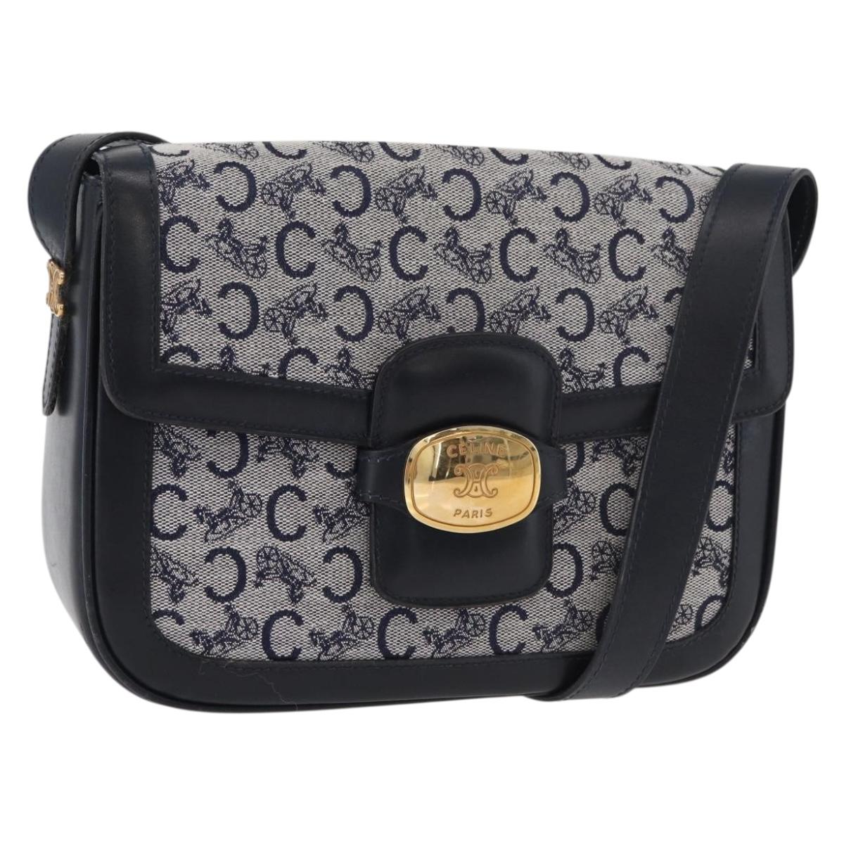 CELINE C Sulky Shoulder Bag Canvas Navy Gold Auth 176184A