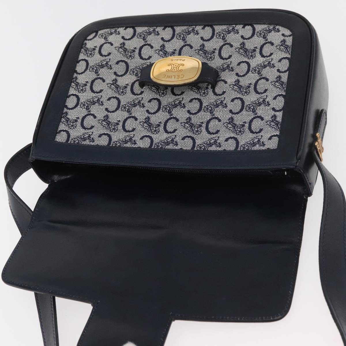 CELINE C Sulky Shoulder Bag Canvas Navy Gold Auth 176184A