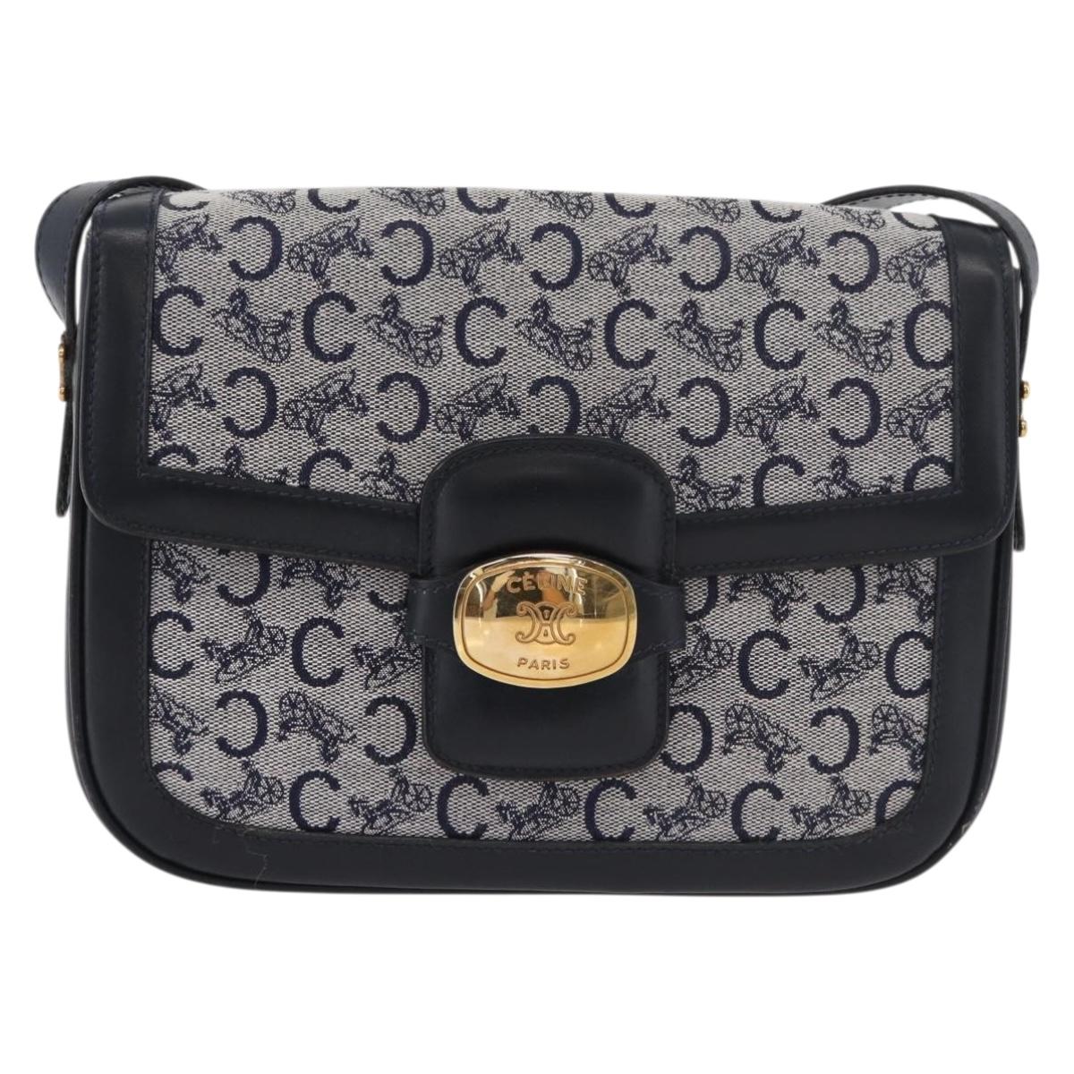 CELINE C Sulky Shoulder Bag Canvas Navy Gold Auth 176184A