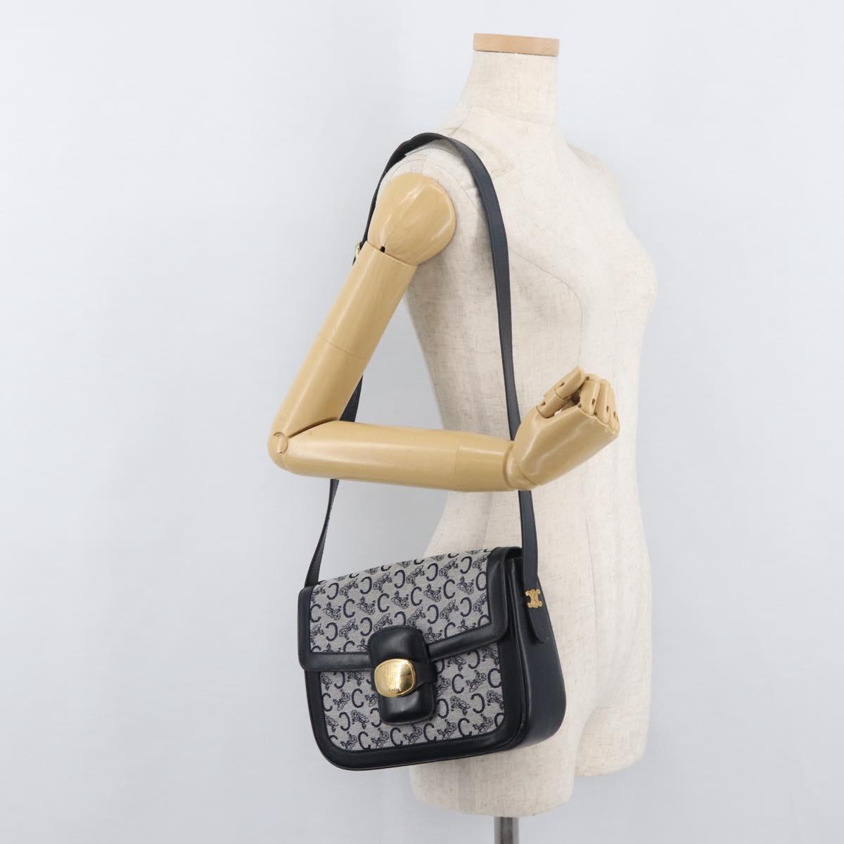 CELINE C Sulky Shoulder Bag Canvas Navy Gold Auth 176184A