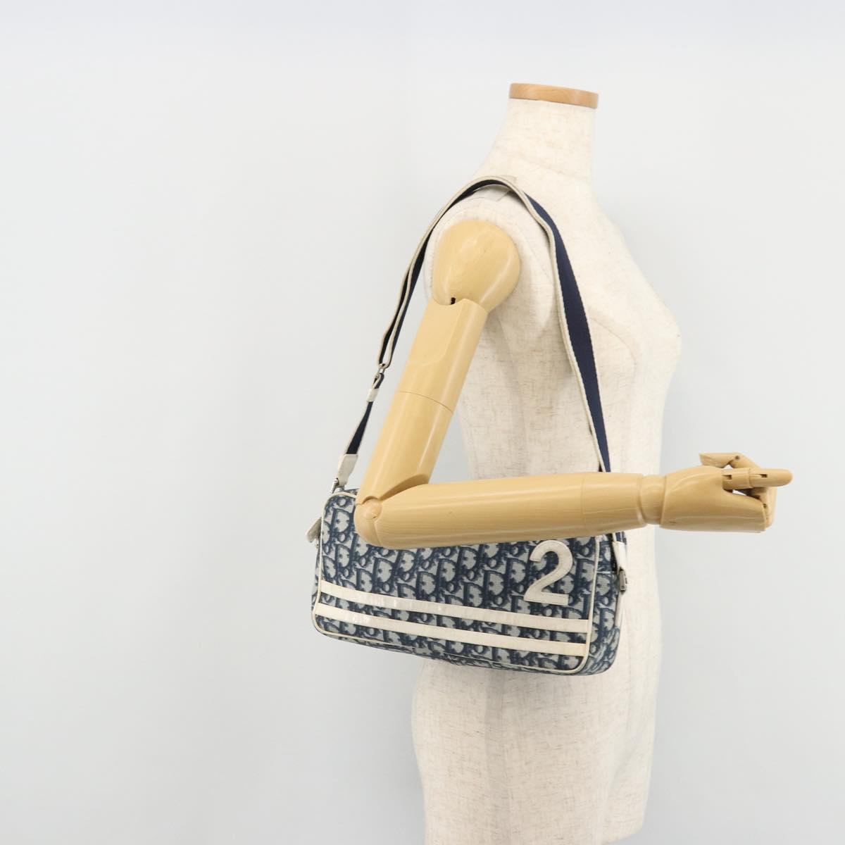 Christian Dior Trotter Canvas Shoulder Bag PVC Navy Silver Auth 176185
