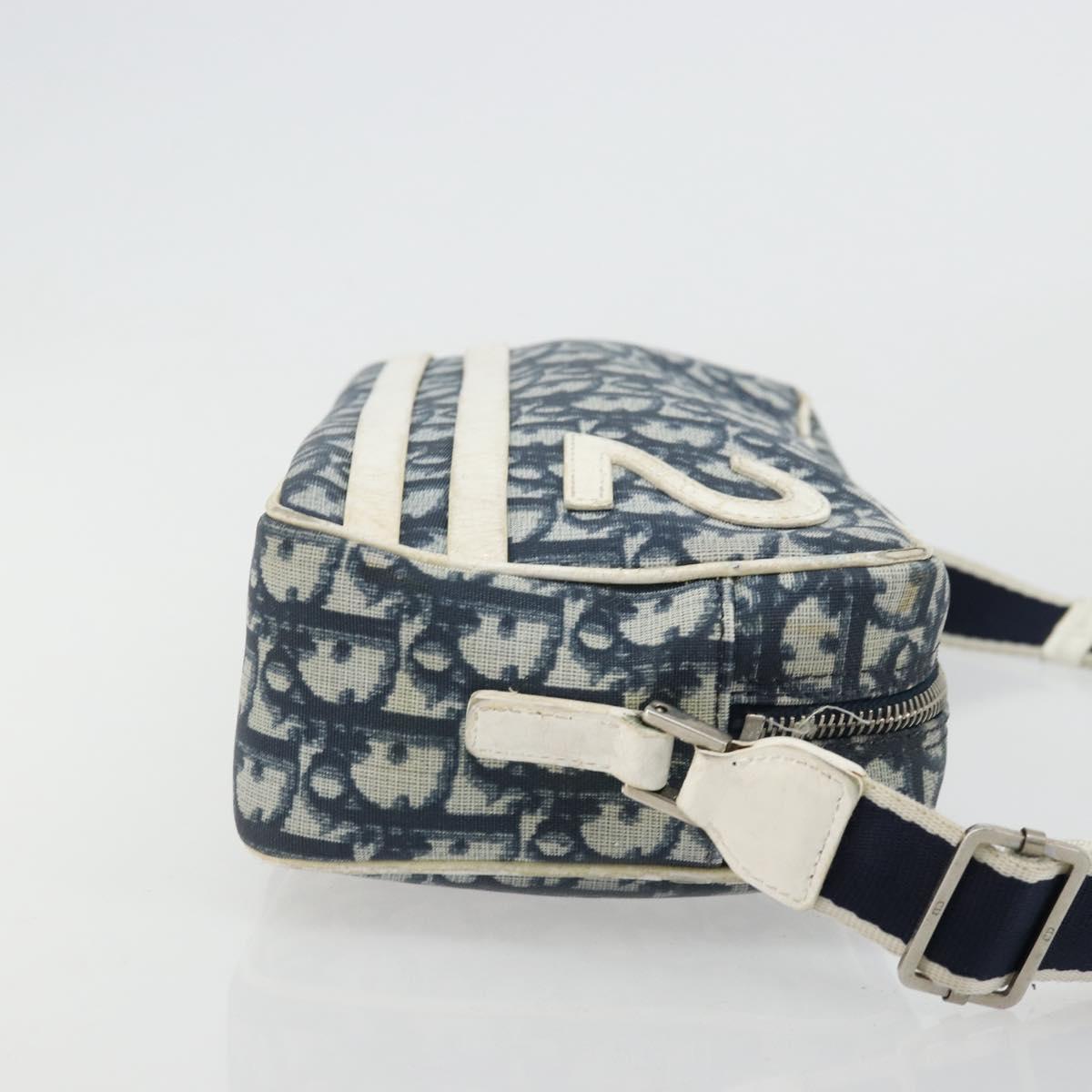 Christian Dior Trotter Canvas Shoulder Bag PVC Navy Silver Auth 176185