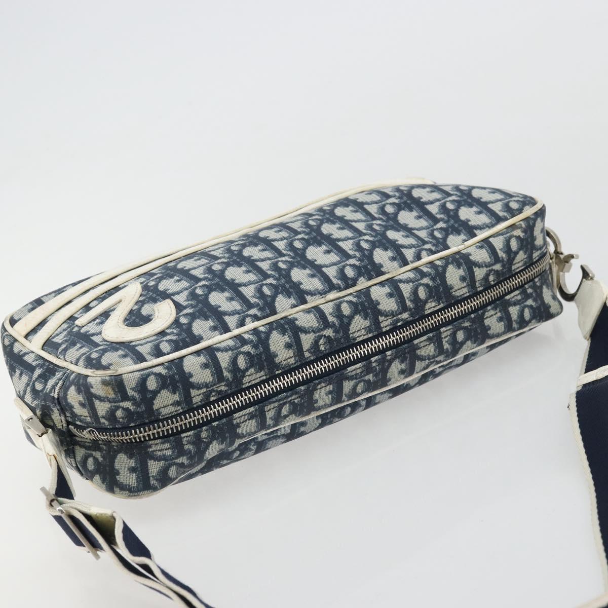Christian Dior Trotter Canvas Shoulder Bag PVC Navy Silver Auth 176185