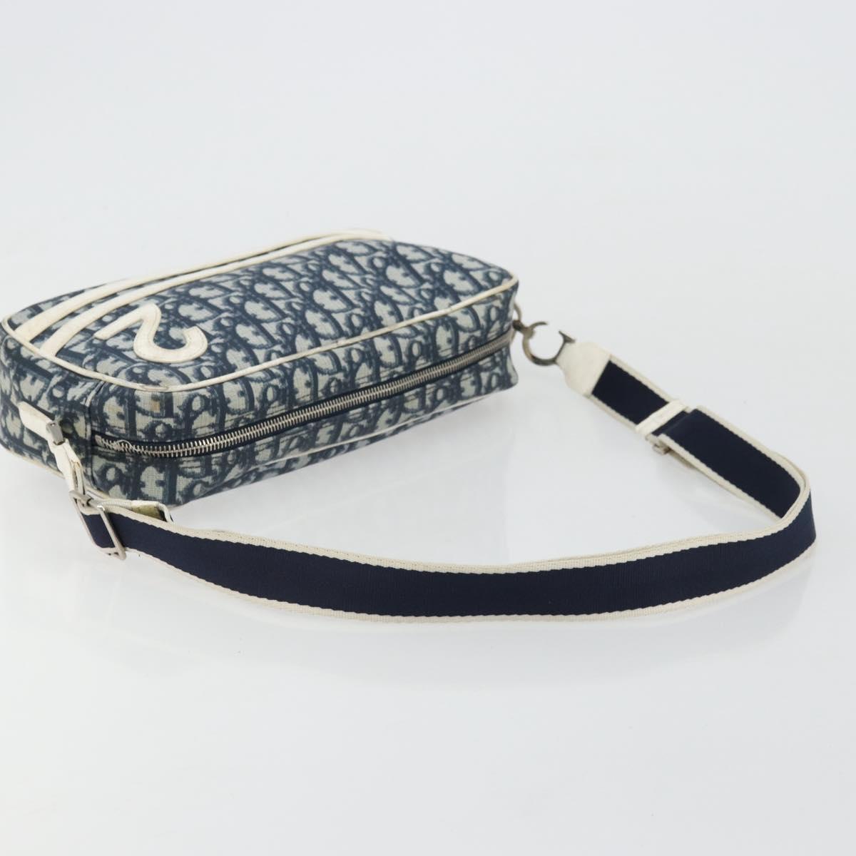 Christian Dior Trotter Canvas Shoulder Bag PVC Navy Silver Auth 176185