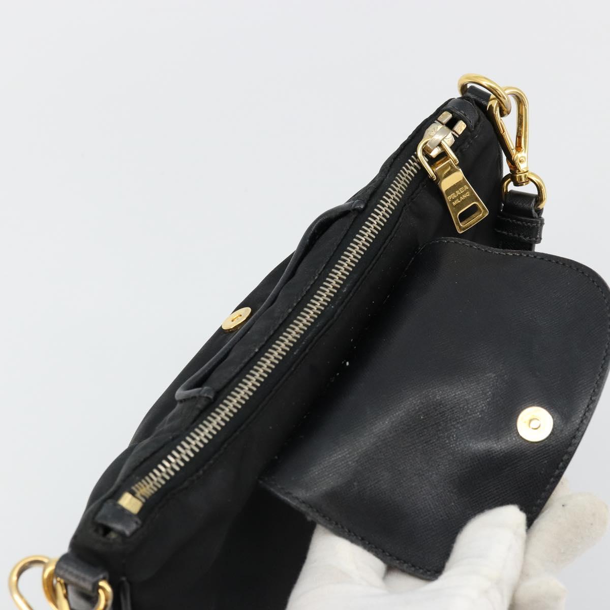 PRADA Shoulder Bag Nylon Black Gold Auth 176186A