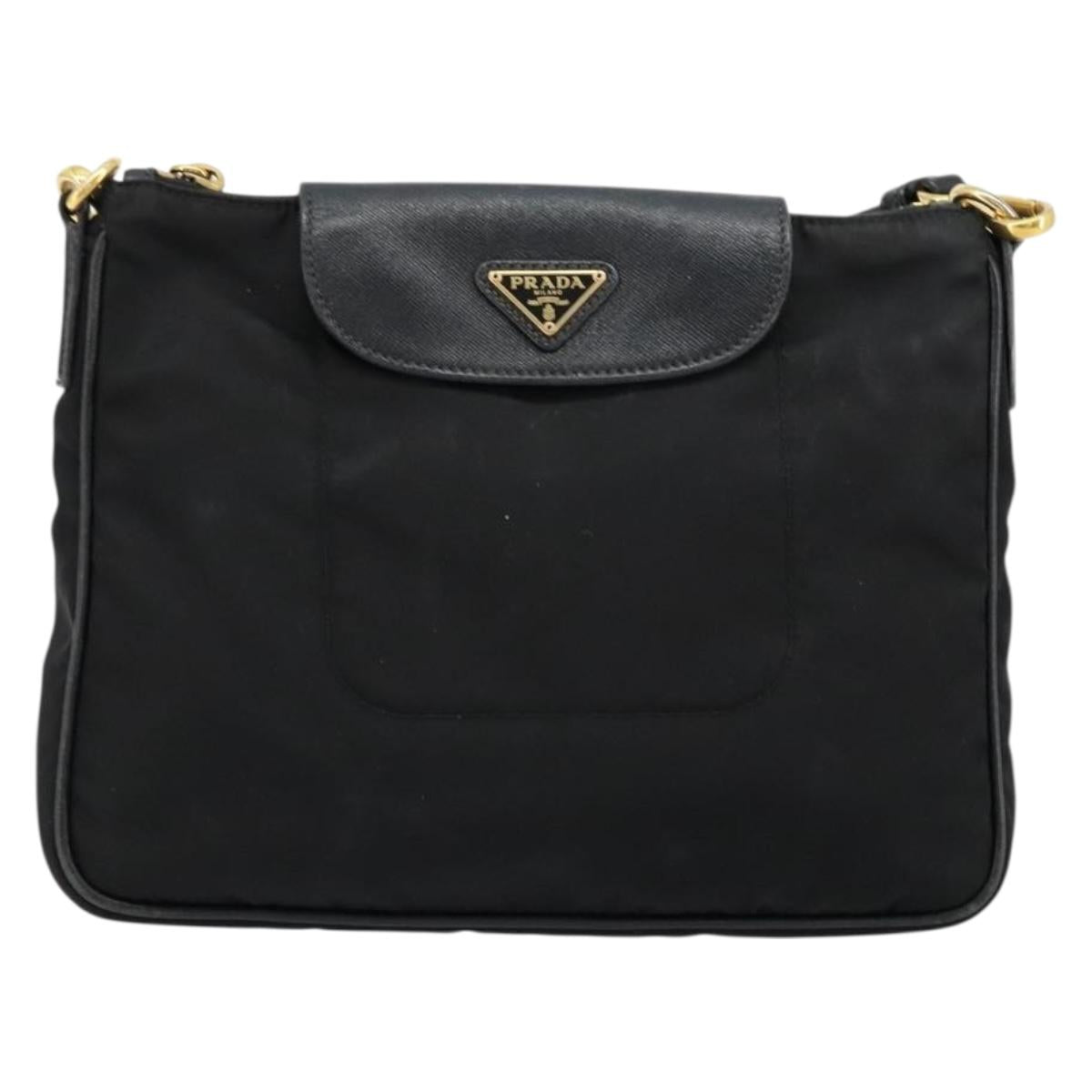 PRADA Shoulder Bag Nylon Black Gold Auth 176186A