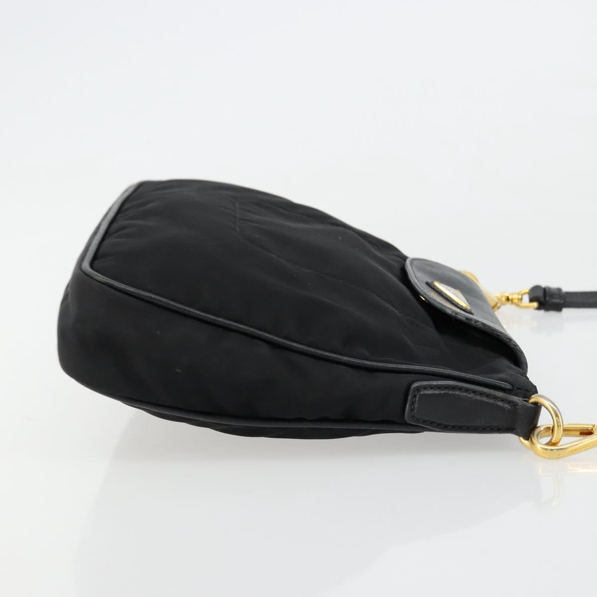 PRADA Shoulder Bag Nylon Black Gold Auth 176186A