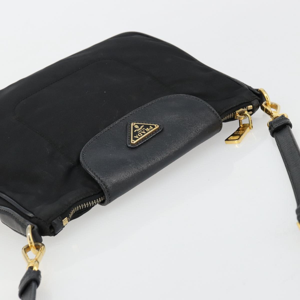 PRADA Shoulder Bag Nylon Black Gold Auth 176186A