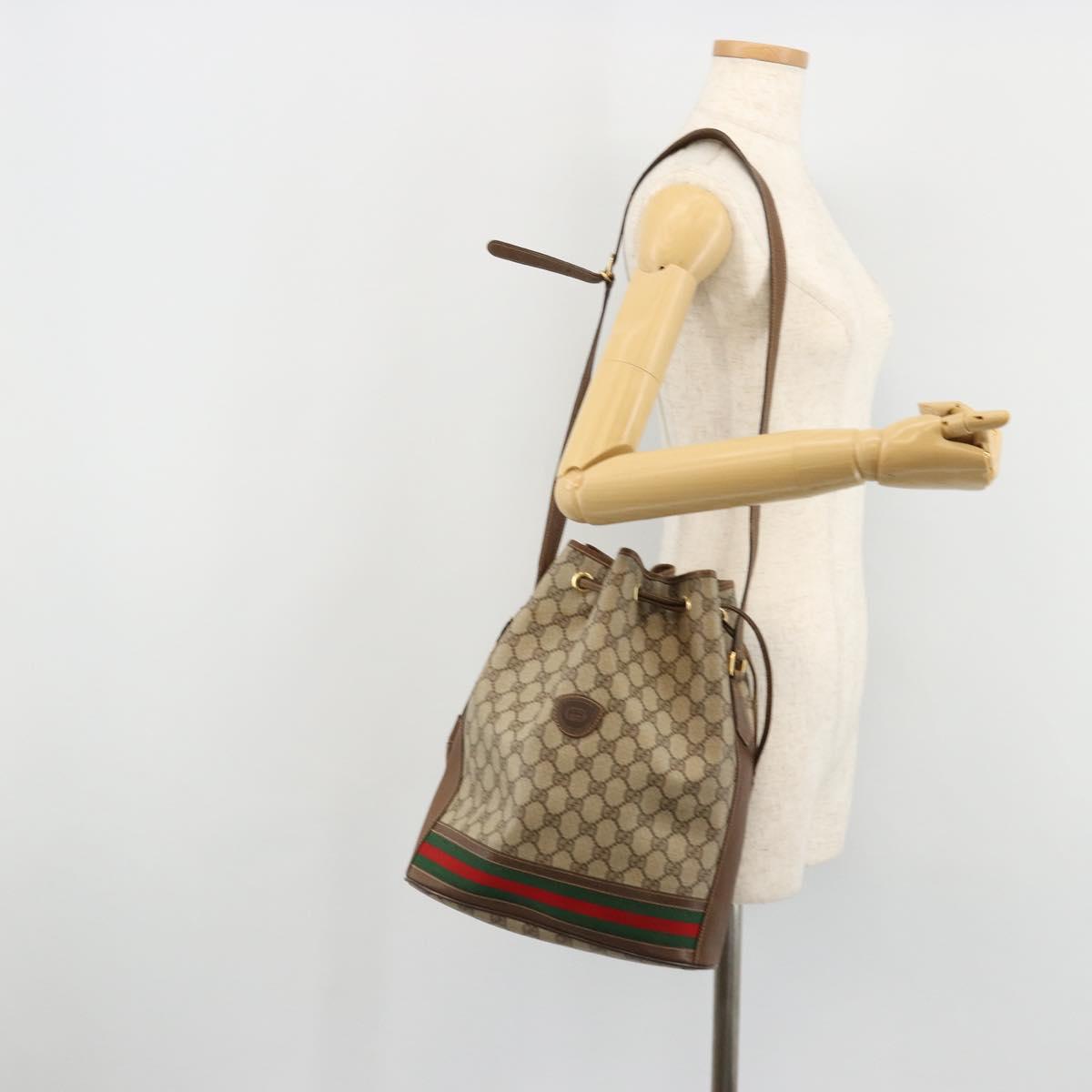 GUCCI GG Supreme Web Sherry Line Bag PVC Beige Gold 001 41 0850 Auth 176189