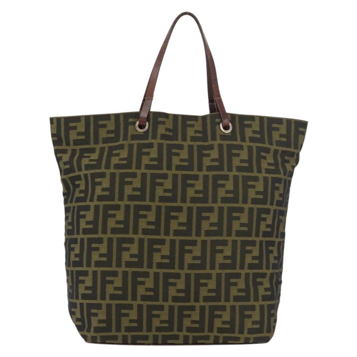 FENDI Zucca Canvas Hand Bag Brown Black Auth 176194