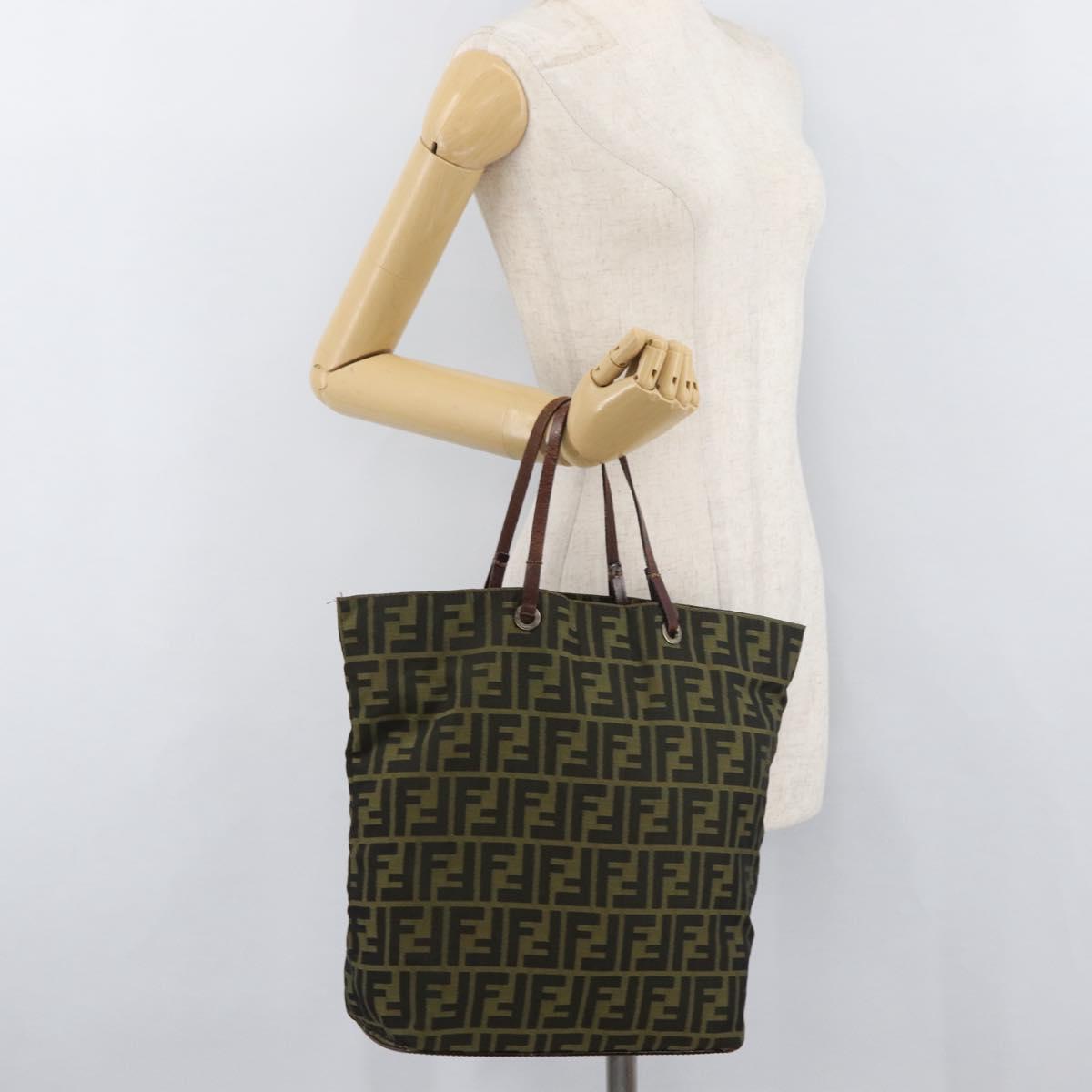 FENDI Zucca Canvas Hand Bag Brown Black Auth 176194