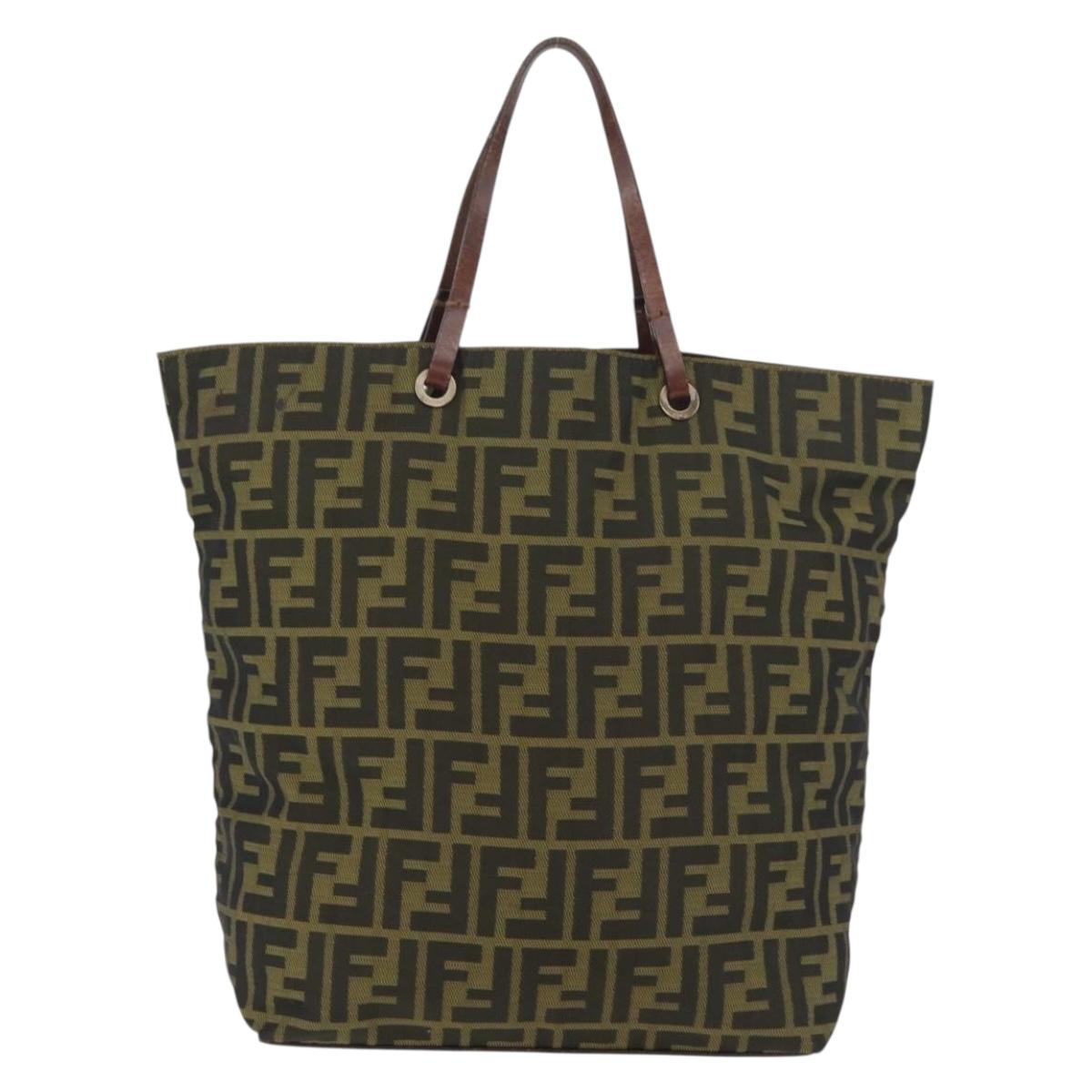 FENDI Zucca Canvas Hand Bag Brown Black Auth 176194