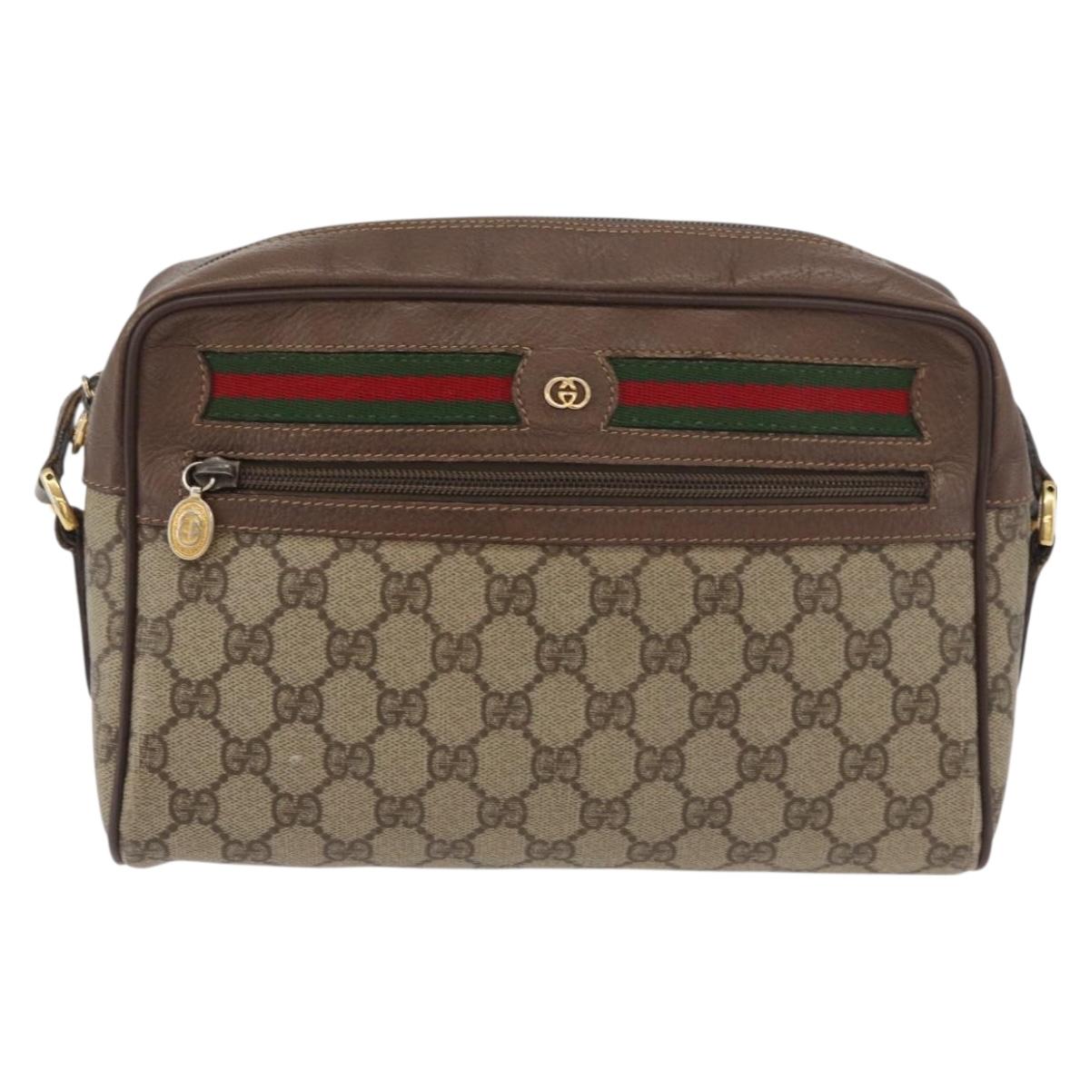 GUCCI GG Supreme Web Sherry Line Bag PVC Beige Gold 001 113 6472 Auth 176195