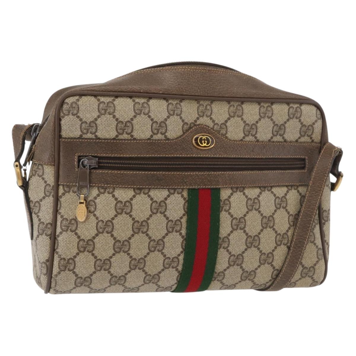 GUCCI GG Supreme Web Sherry Line Bag PVC Beige Red 68 02 005 Auth 176196