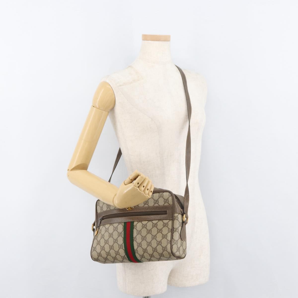 GUCCI GG Supreme Web Sherry Line Bag PVC Beige Red 68 02 005 Auth 176196