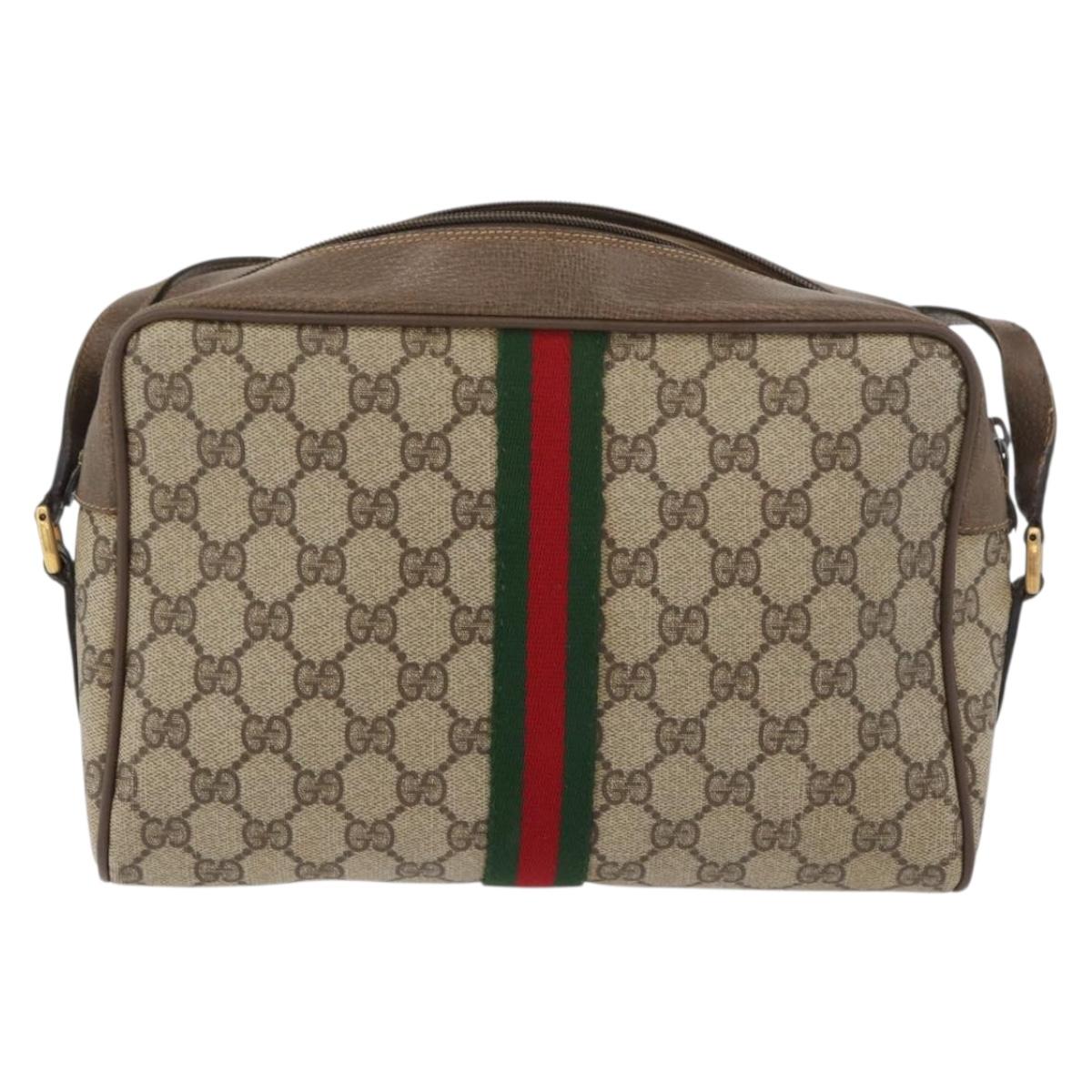 GUCCI GG Supreme Web Sherry Line Bag PVC Beige Red 68 02 005 Auth 176196
