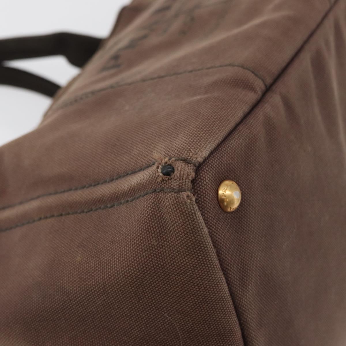 PRADA Canapa MM Hand Bag Canvas Brown Gold Auth 176198