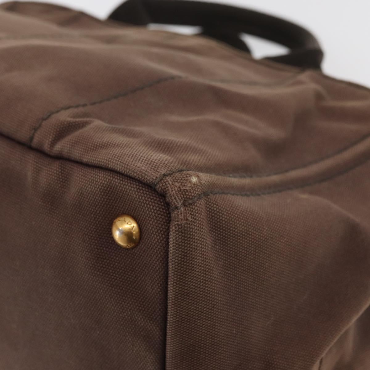 PRADA Canapa MM Hand Bag Canvas Brown Gold Auth 176198