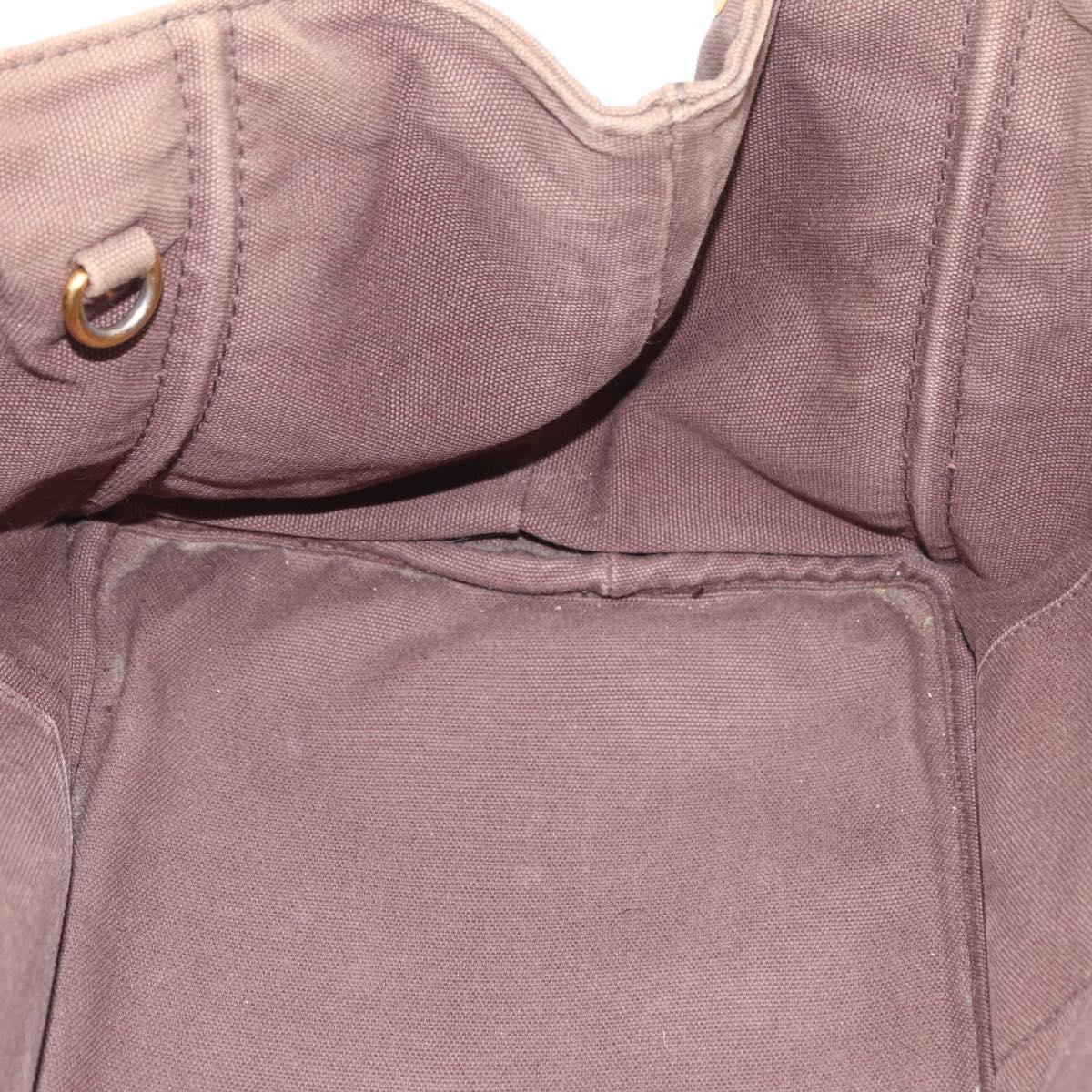 PRADA Canapa MM Hand Bag Canvas Brown Gold Auth 176198
