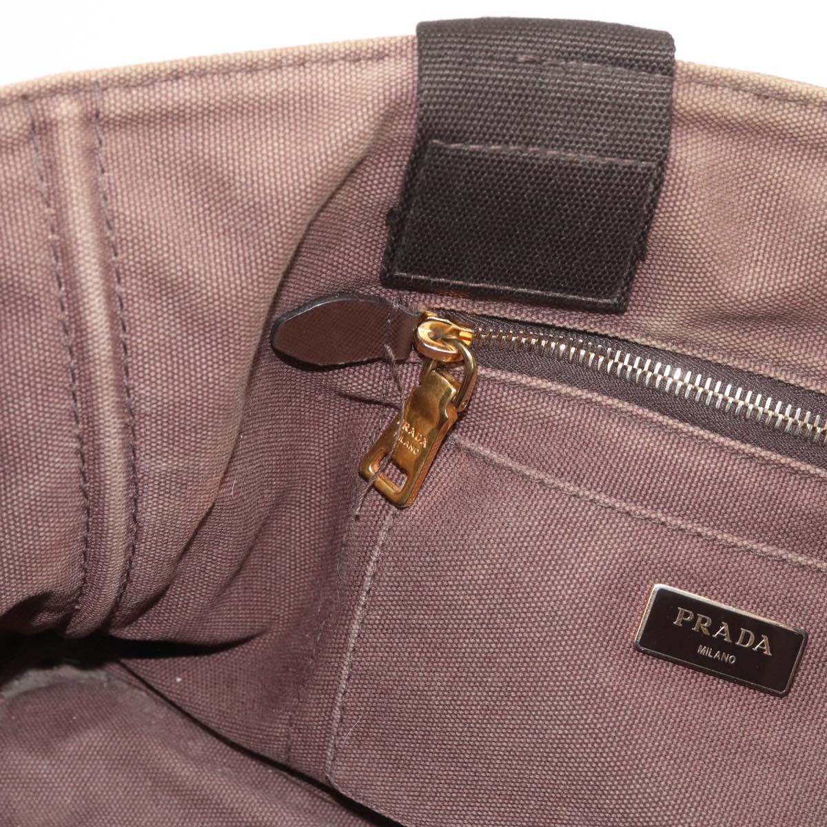 PRADA Canapa MM Hand Bag Canvas Brown Gold Auth 176198