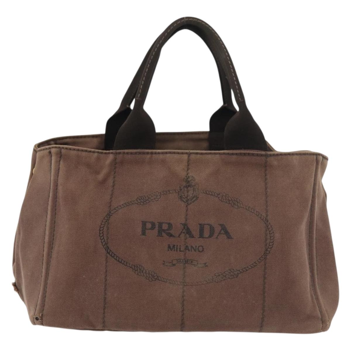 PRADA Canapa MM Hand Bag Canvas Brown Gold Auth 176198