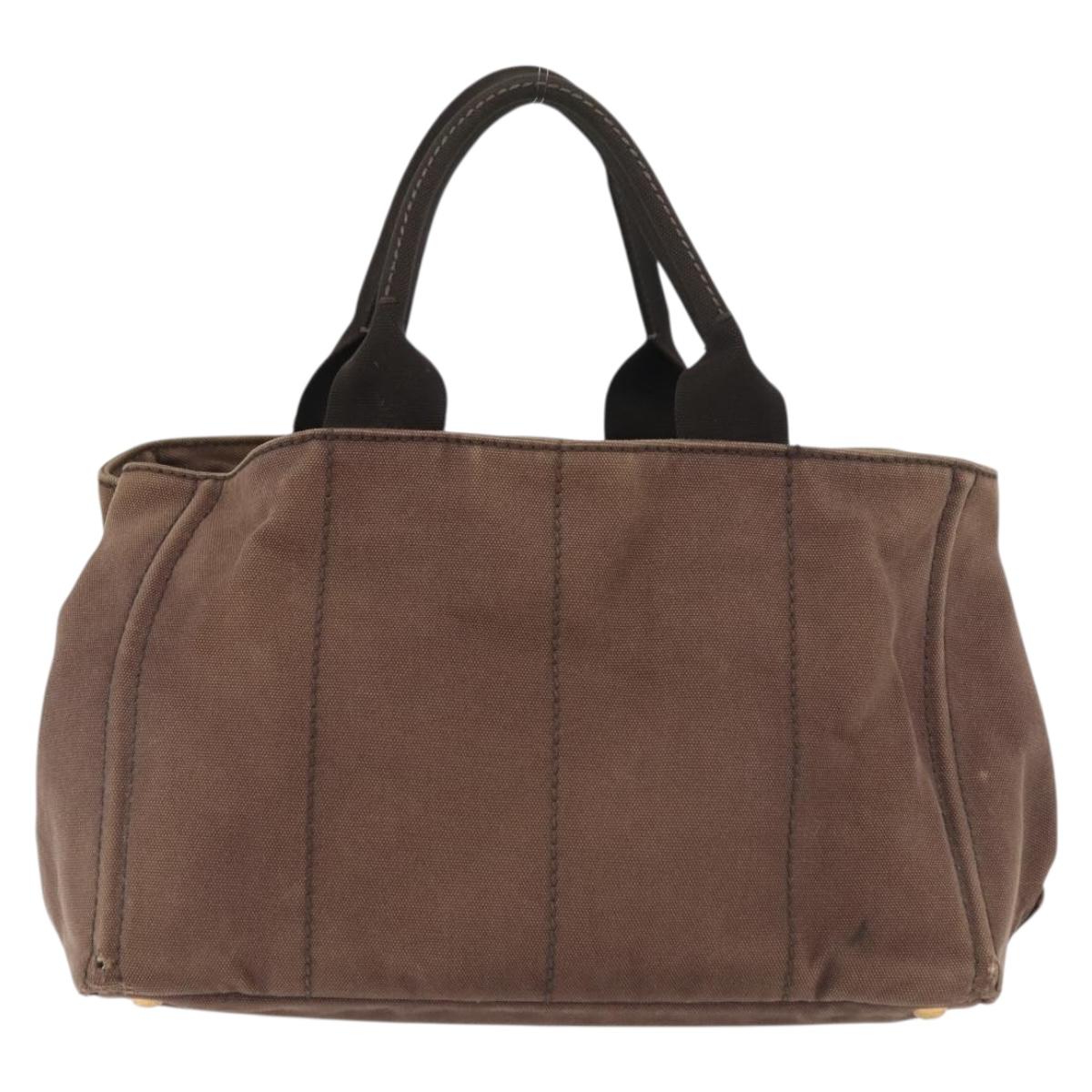 PRADA Canapa MM Hand Bag Canvas Brown Gold Auth 176198