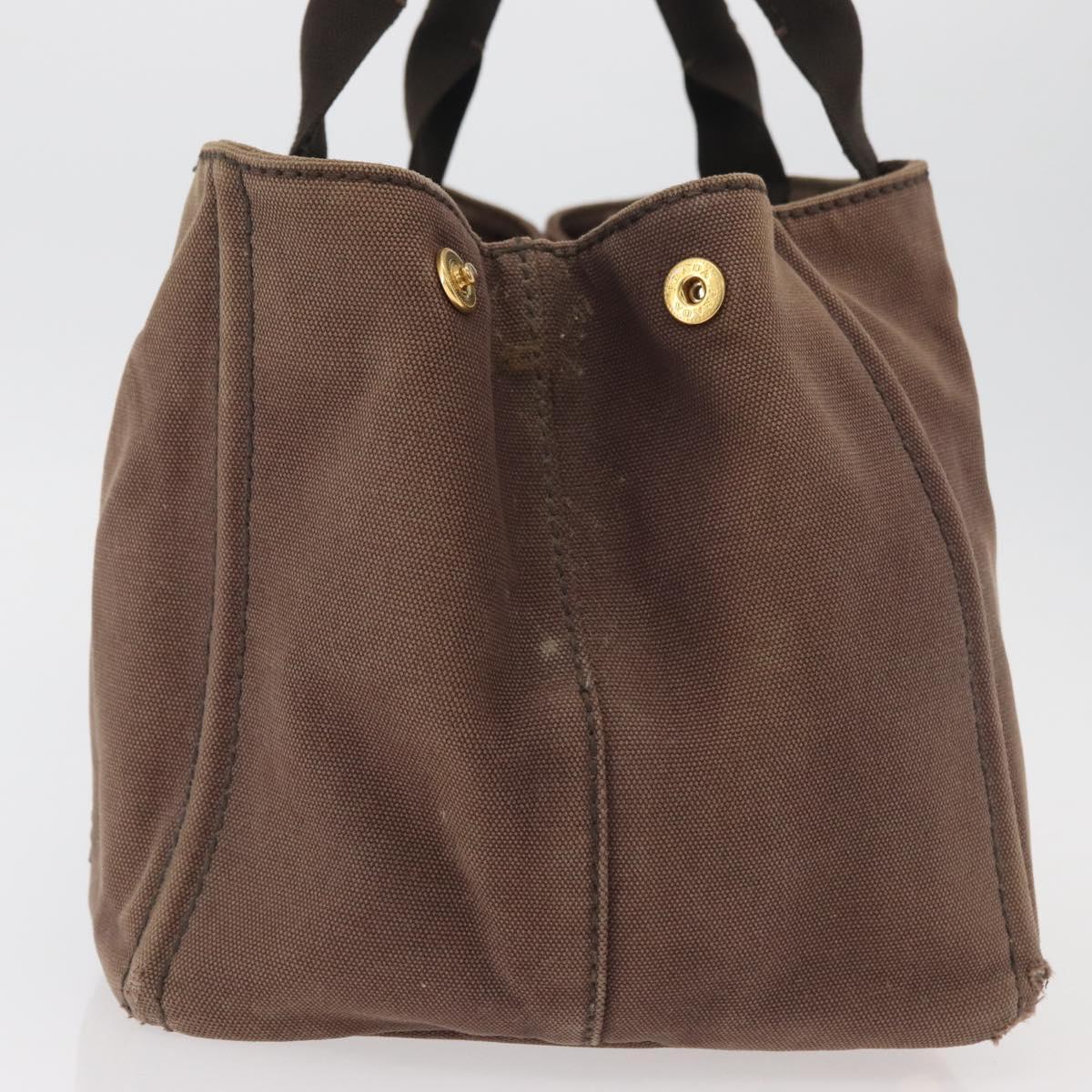 PRADA Canapa MM Hand Bag Canvas Brown Gold Auth 176198