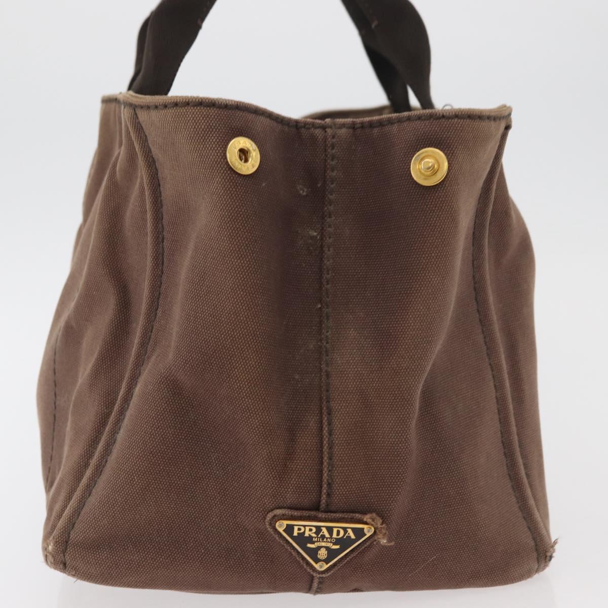 PRADA Canapa MM Hand Bag Canvas Brown Gold Auth 176198