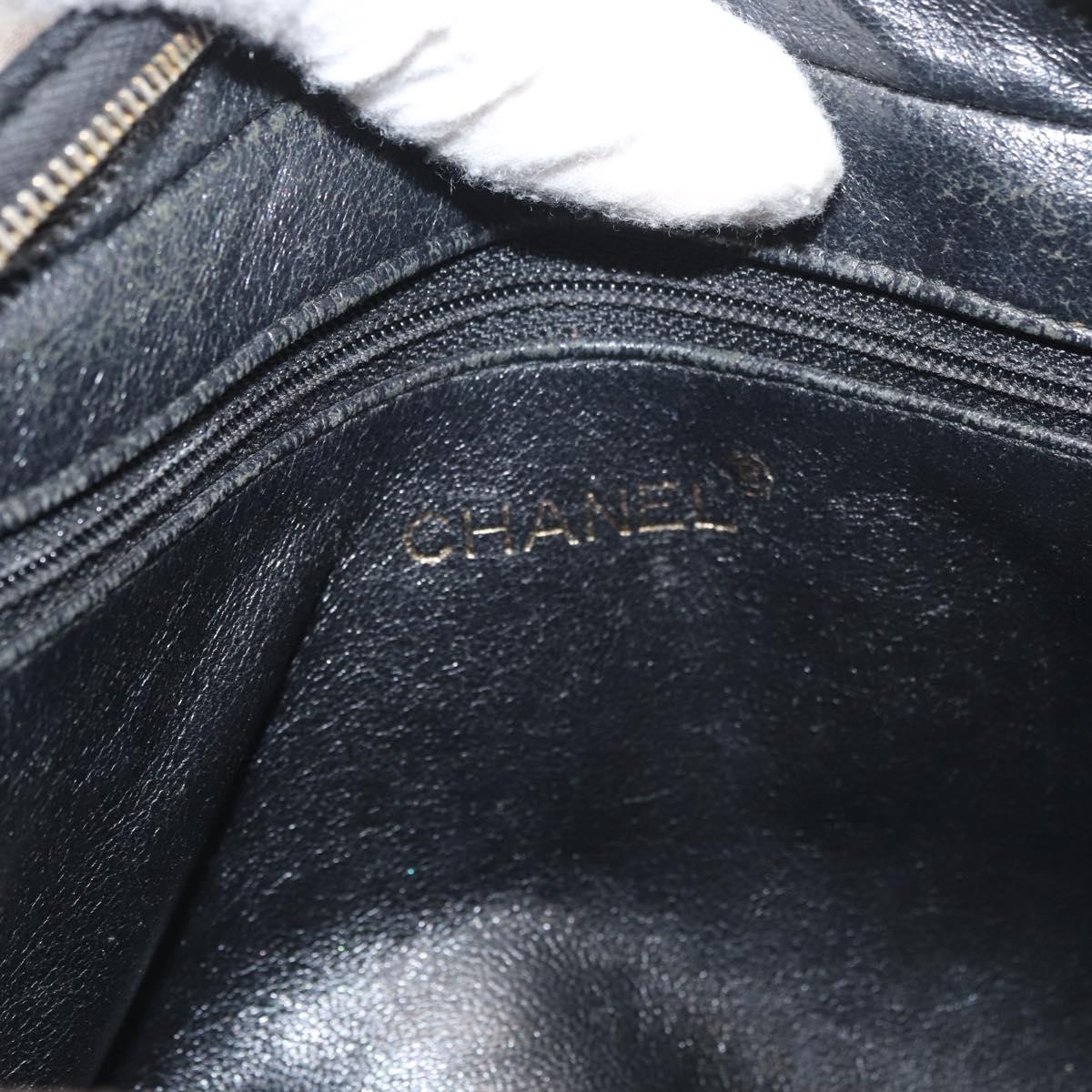 CHANEL V Stitch Chain Hand Bag Cotton Black Gold CC Auth 176202
