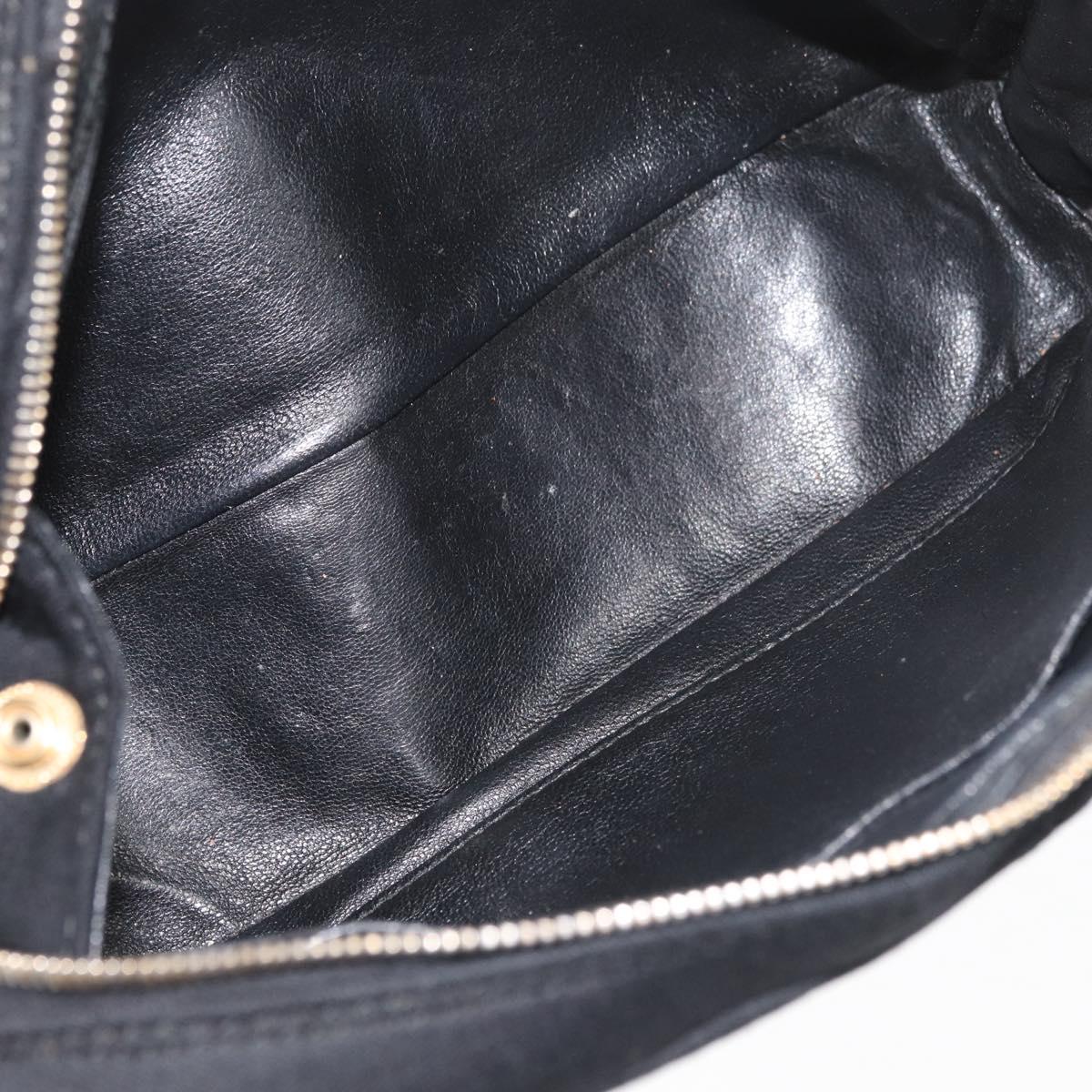 CHANEL V Stitch Chain Hand Bag Cotton Black Gold CC Auth 176202