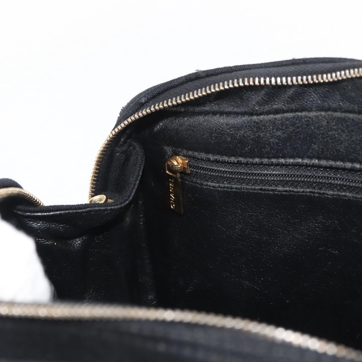 CHANEL V Stitch Chain Hand Bag Cotton Black Gold CC Auth 176202
