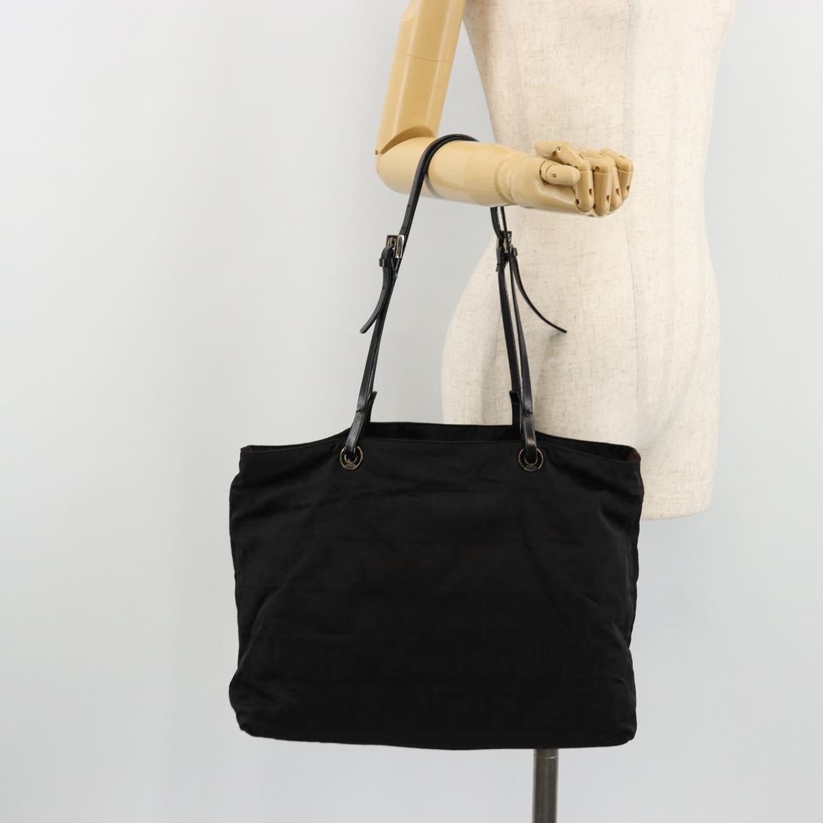 FENDI Zucca Canvas Tote Bag Nylon Black Silver Auth 176210