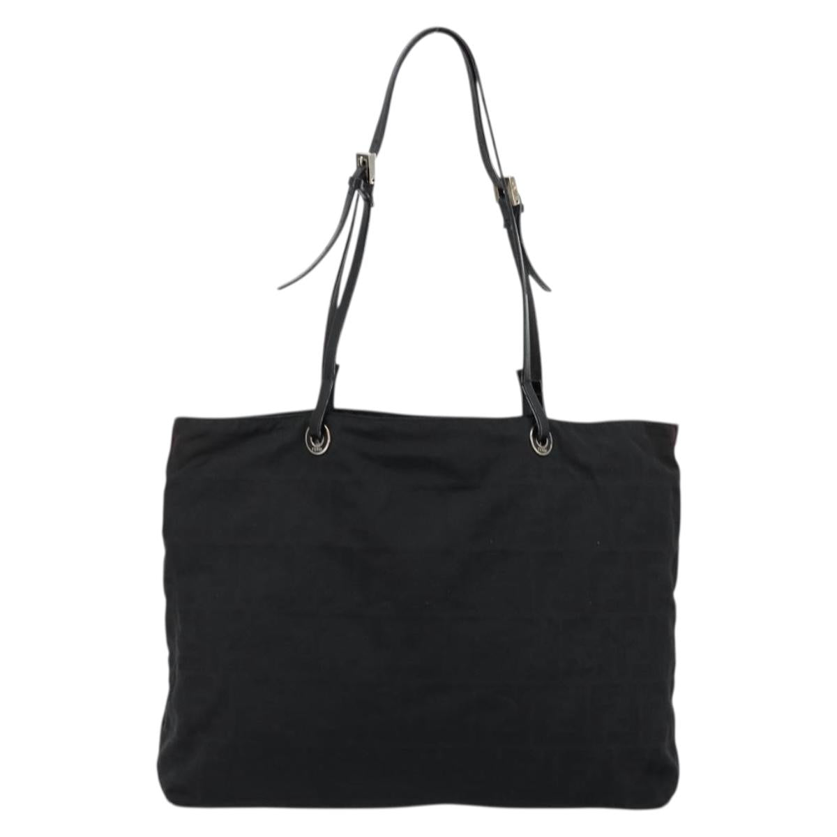 FENDI Zucca Canvas Tote Bag Nylon Black Silver Auth 176210