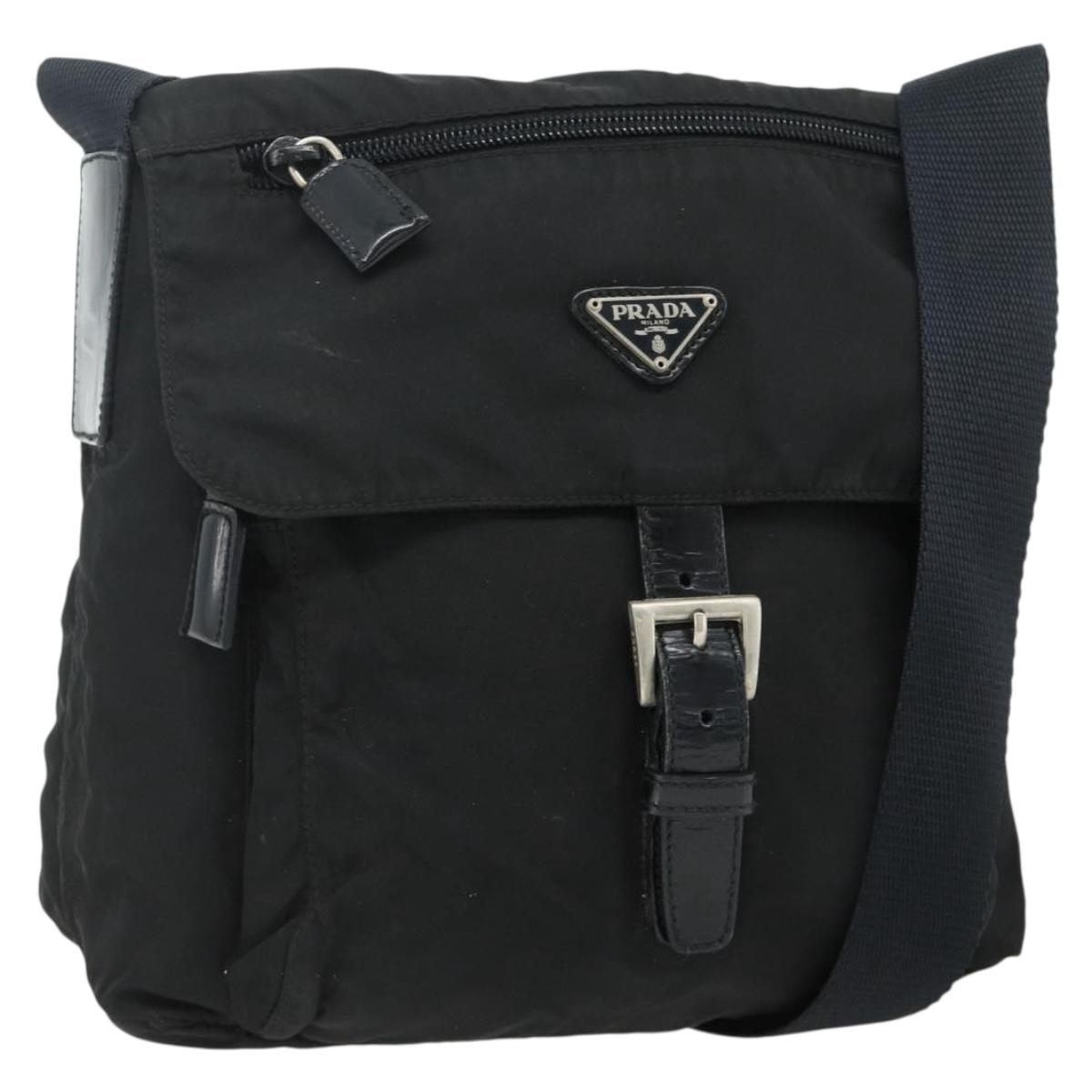 PRADA Shoulder Bag Nylon Black Silver Auth 176211