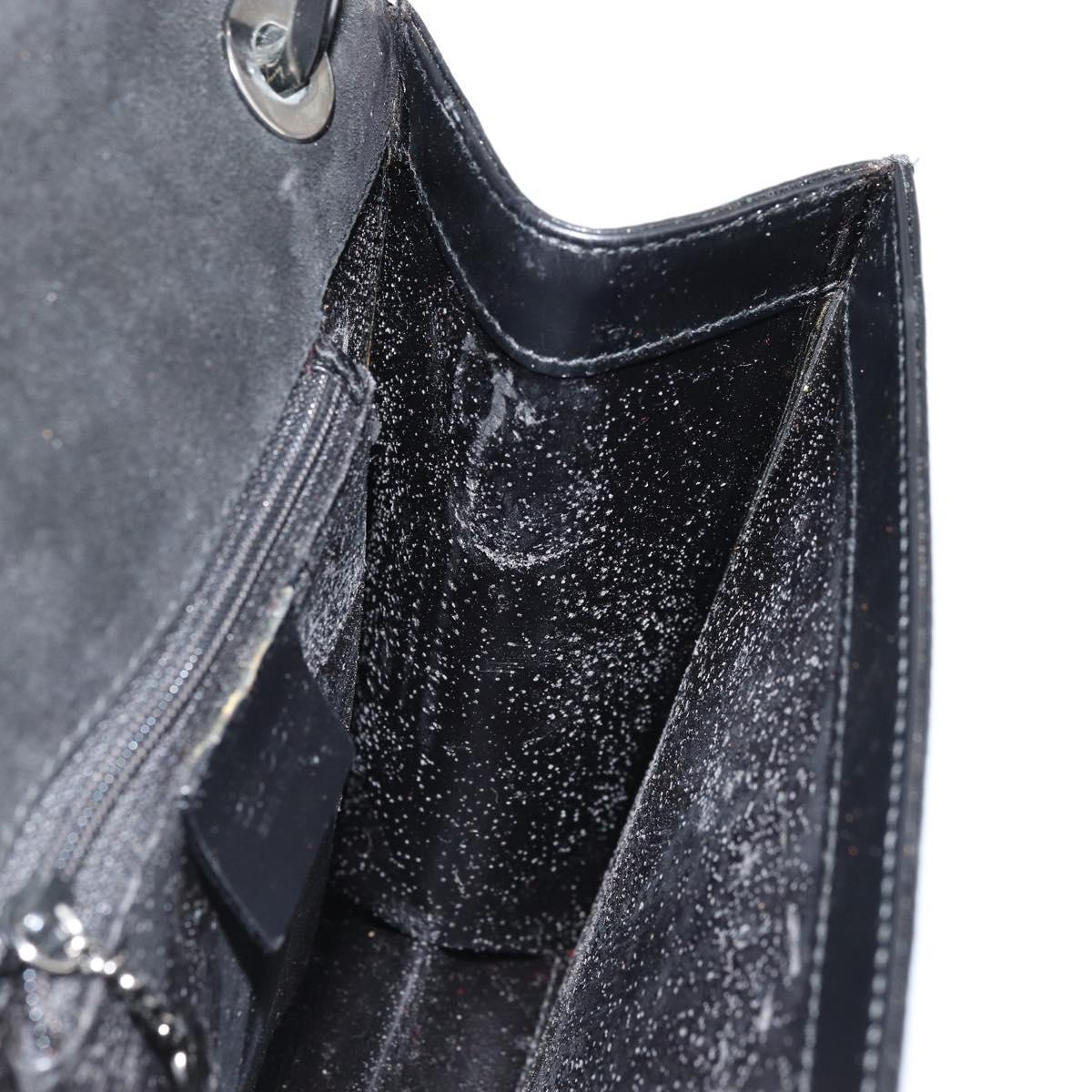 GUCCI Hand Bag Leather Black Silver 007 2002 Auth 176212