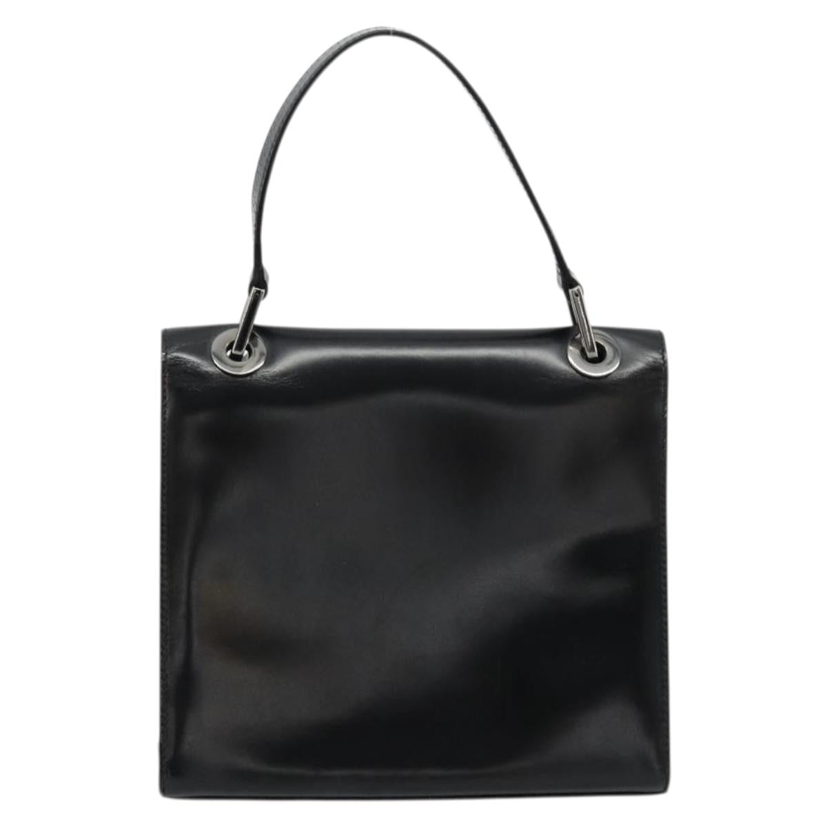 GUCCI Hand Bag Leather Black Silver 007 2002 Auth 176212