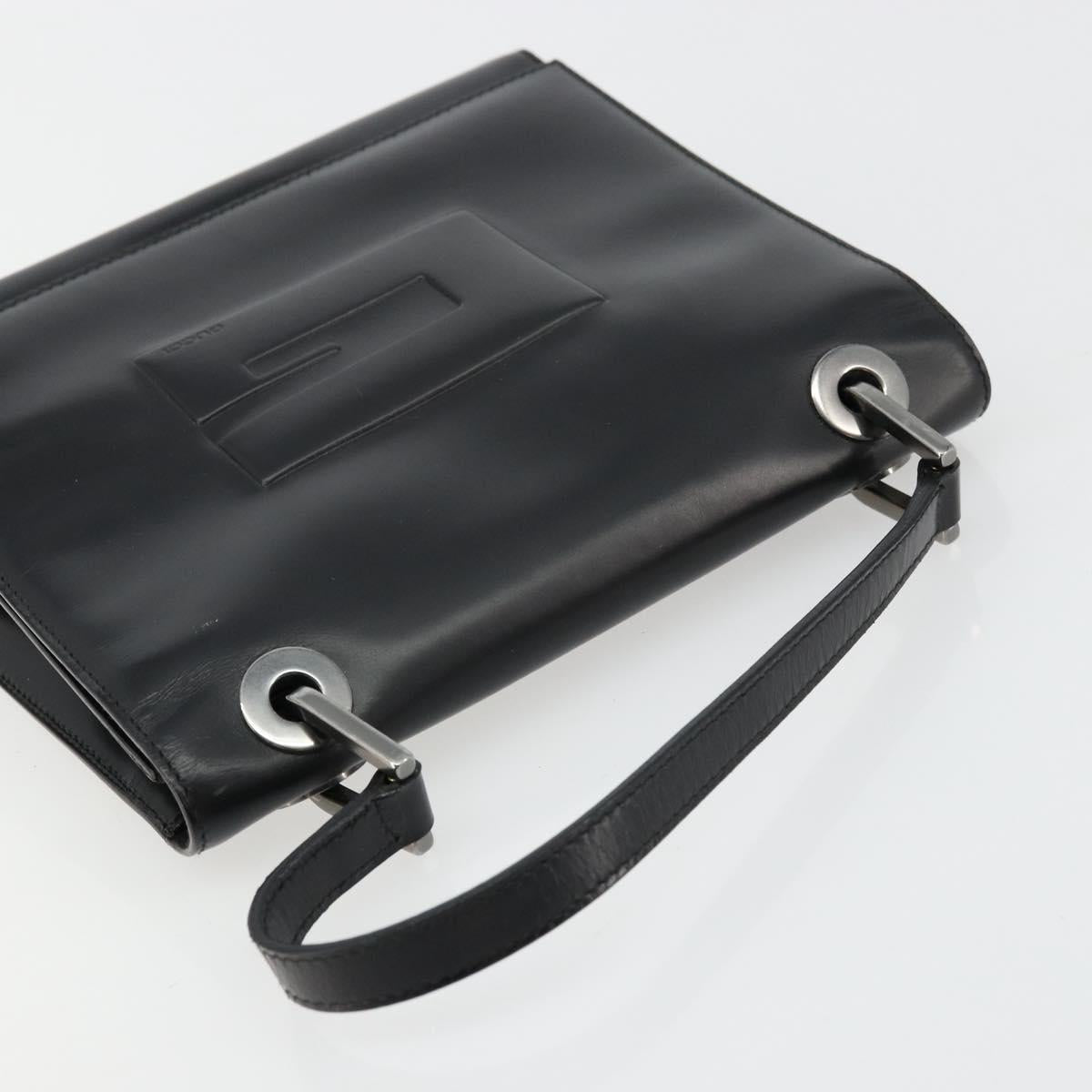 GUCCI Hand Bag Leather Black Silver 007 2002 Auth 176212
