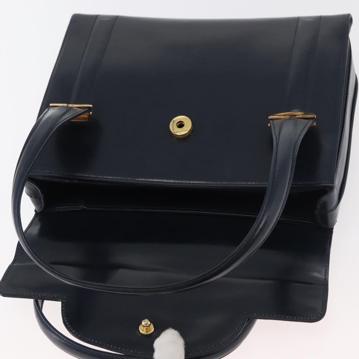 GUCCI Hand Bag Leather Navy Gold Auth 176213