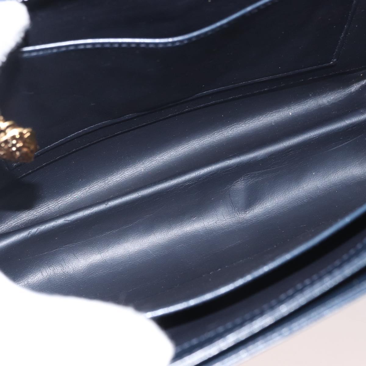 GUCCI Hand Bag Leather Navy Gold Auth 176213