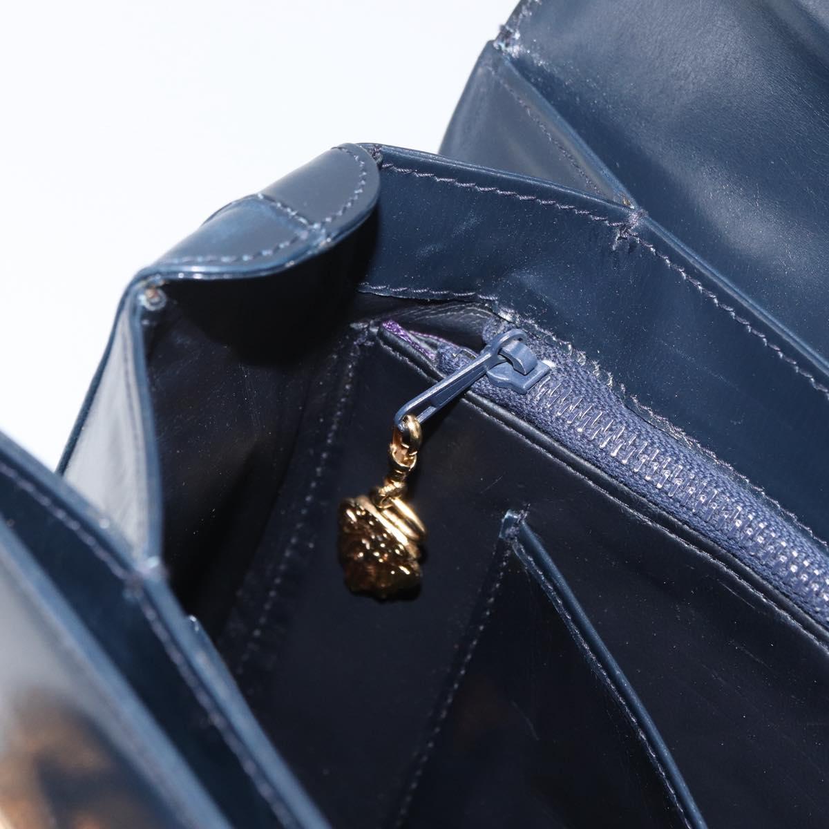 GUCCI Hand Bag Leather Navy Gold Auth 176213