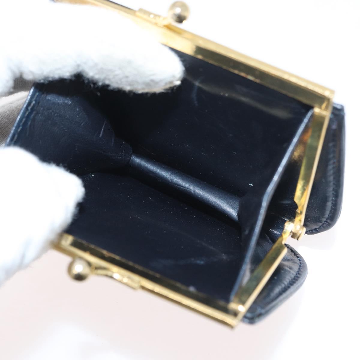 GUCCI Hand Bag Leather Navy Gold Auth 176213