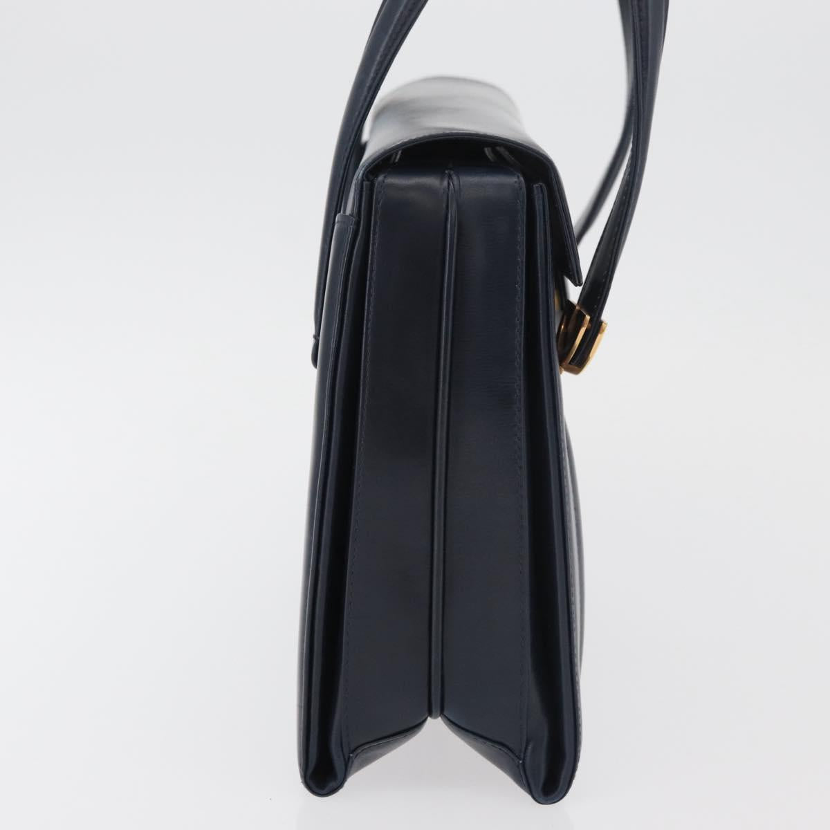 GUCCI Hand Bag Leather Navy Gold Auth 176213