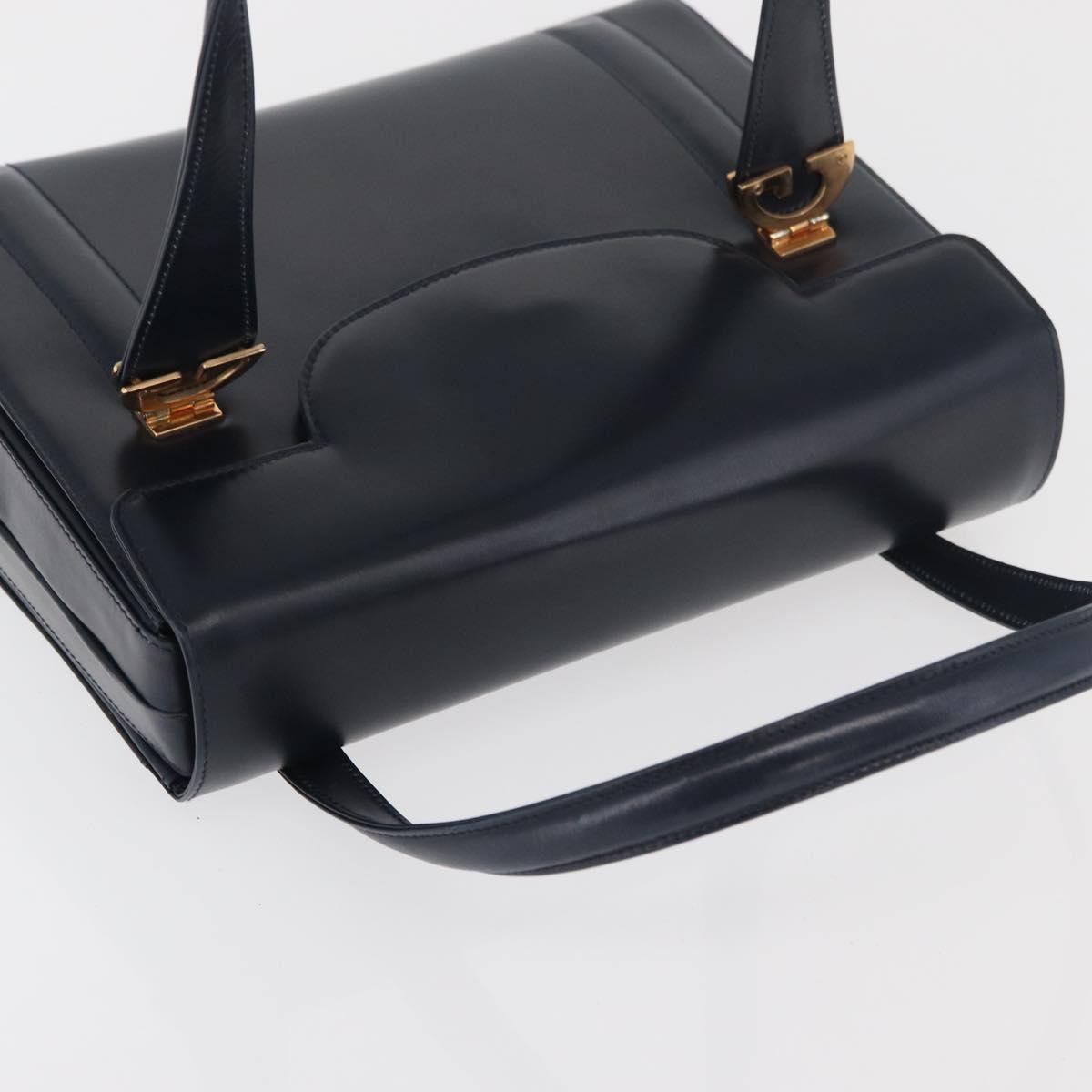 GUCCI Hand Bag Leather Navy Gold Auth 176213