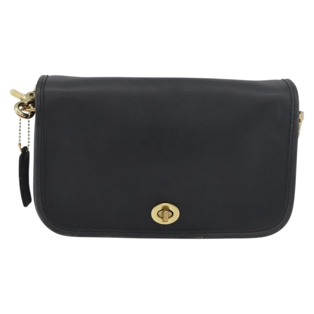 Coach Shoulder Bag Leather Black Gold Auth 176214A