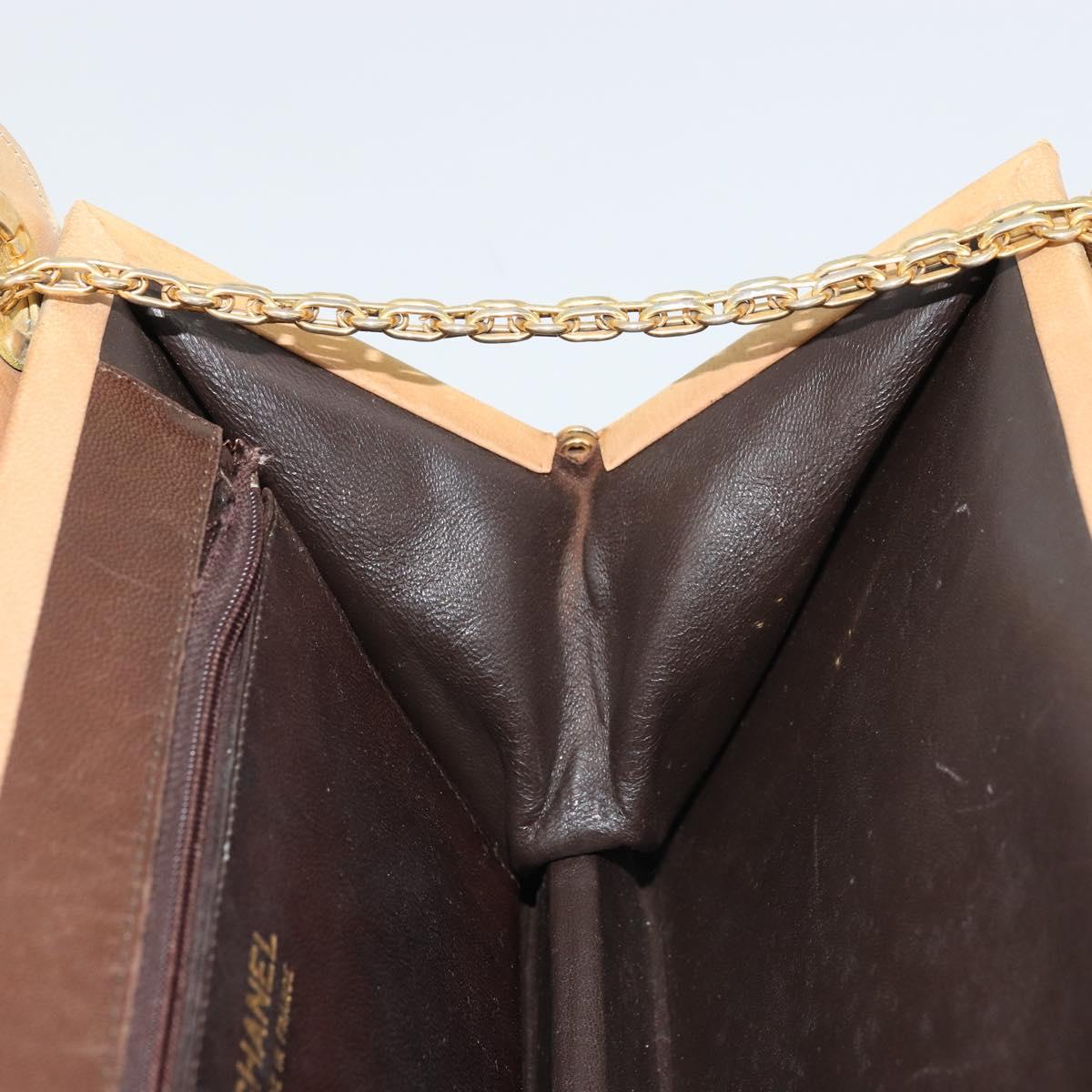 CHANEL Matelasse Chain Shoulder Bag Lamb Skin Beige Gold CC Auth 176218