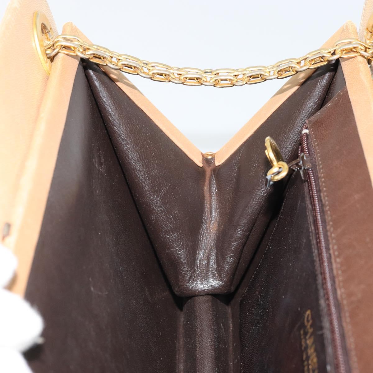 CHANEL Matelasse Chain Shoulder Bag Lamb Skin Beige Gold CC Auth 176218