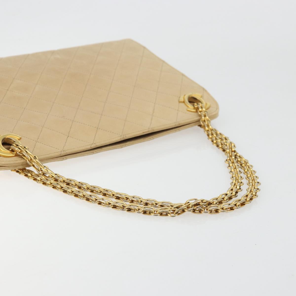 CHANEL Matelasse Chain Shoulder Bag Lamb Skin Beige Gold CC Auth 176218
