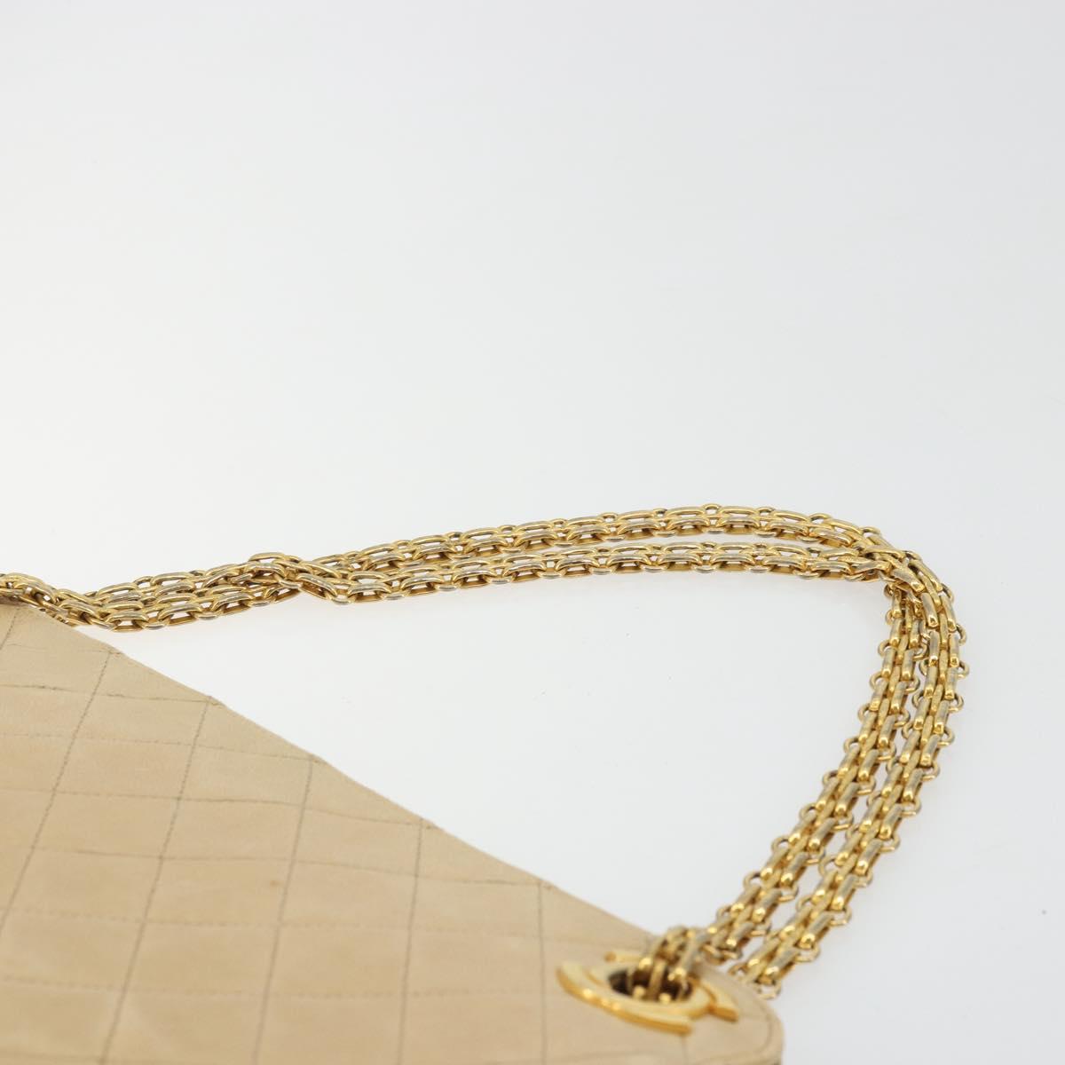 CHANEL Matelasse Chain Shoulder Bag Lamb Skin Beige Gold CC Auth 176218