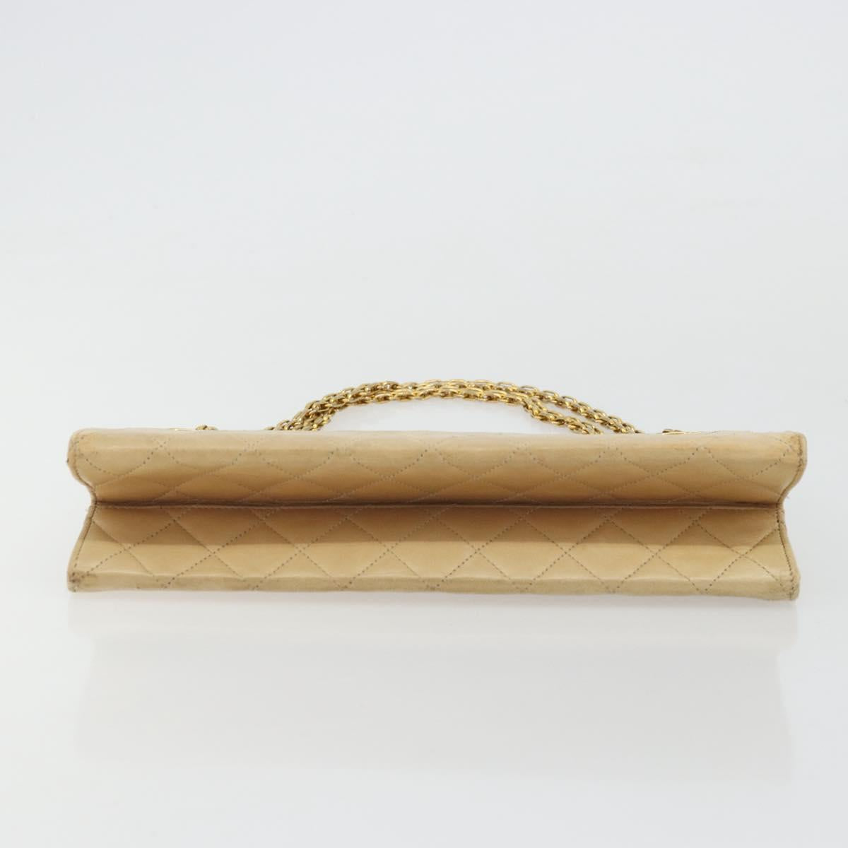 CHANEL Matelasse Chain Shoulder Bag Lamb Skin Beige Gold CC Auth 176218